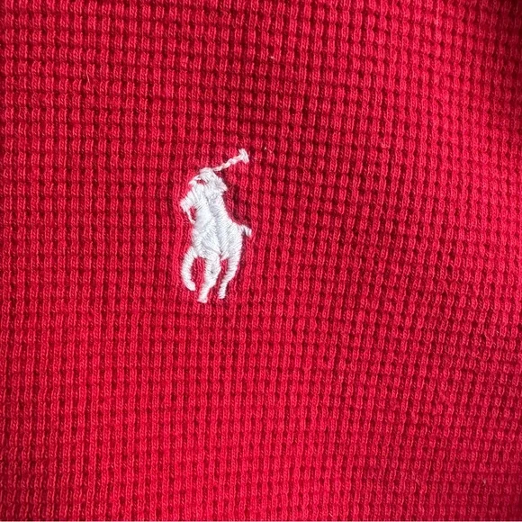 Polo Ralph Lauren Red Waffle Knit Crop Top Preppy Y2K Baby Tee Thermal Sz S - Picture 6 of 10